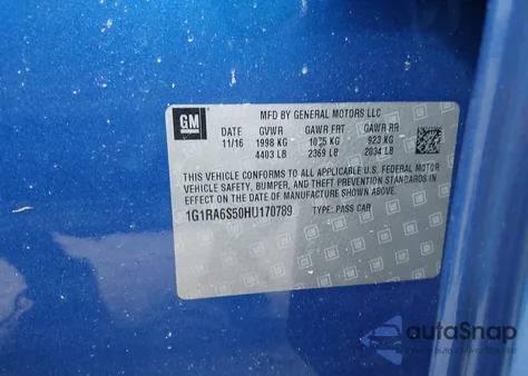 2017 Chevrolet Volt Lt from USA, damaged, VIN 1G1RA6S50HU170789